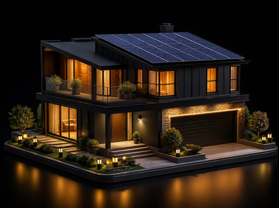 Maison moderne avec panneaux photovoltaïques